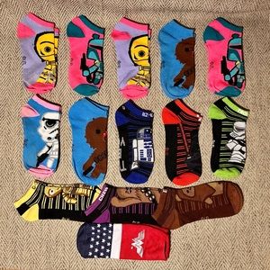 Set of 13 pair Star Wars ankle socks womens shoe size 5-10 ; Wonder Woman 1 pair